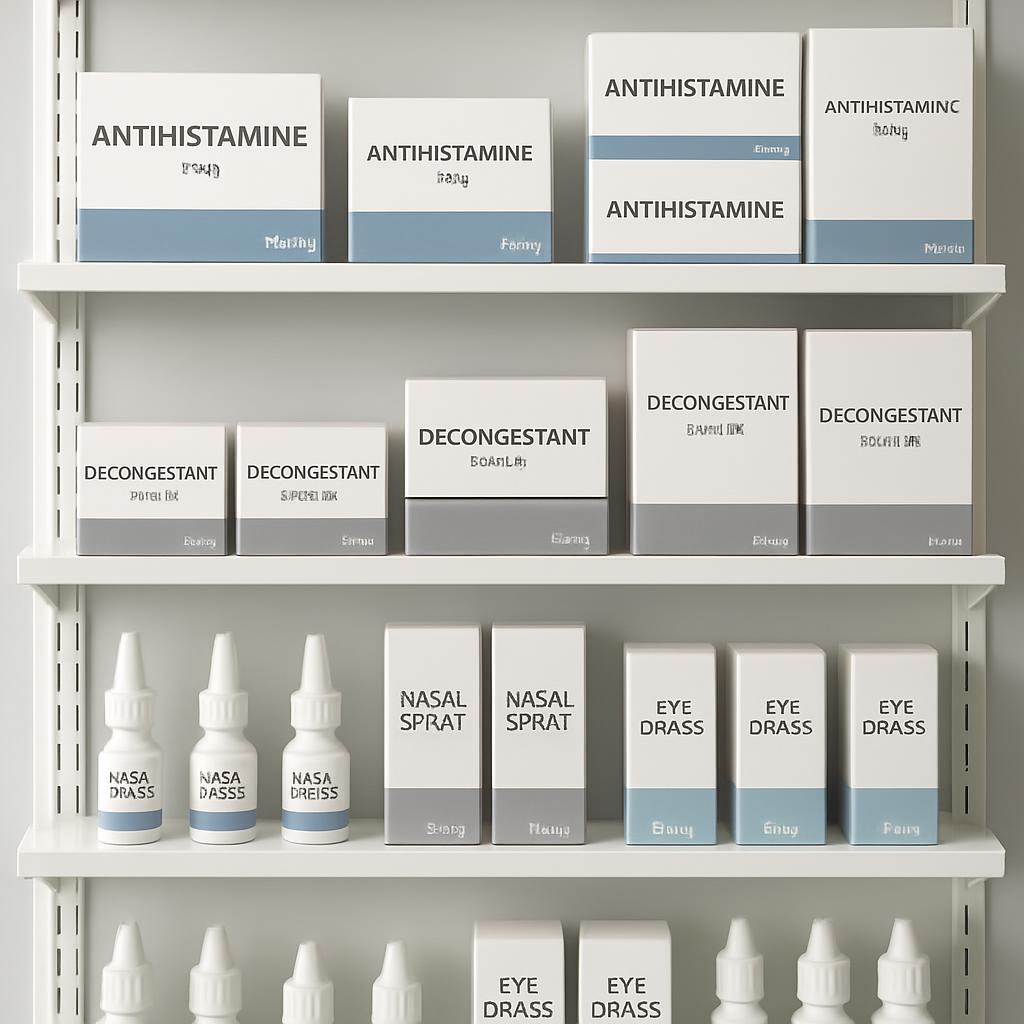 anti-histamine, decongestant, nasal and eye sprays.